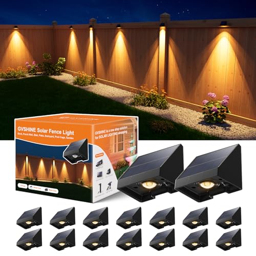 GVSHINE 16 Pack Decoration Solar Powered Fence Lamps Outdoor Waterproof with Warm White LED Spot for Outside Stair Gate Mailbox Backyard Door Garage Garden Sconce for Enhanced Security Easy Mount - Image 1