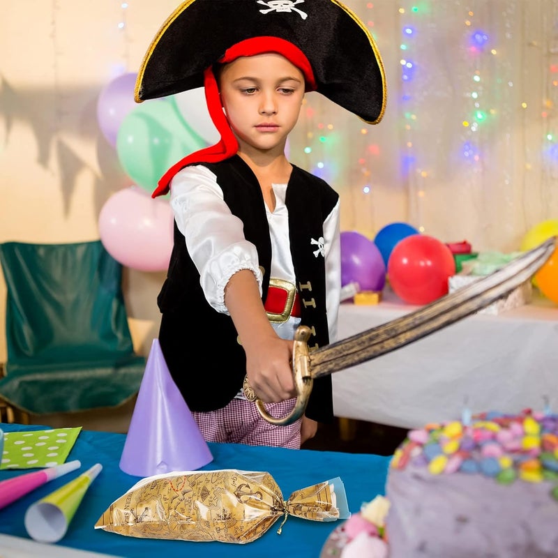 Epakh Pirate Party Cello Bags Pirate Treat Bags Goodie Treasure Map Island Treat Bags for Halloween Pirate Party Favors Supplies with Gold Twist Ties100 Pieces - Image 5