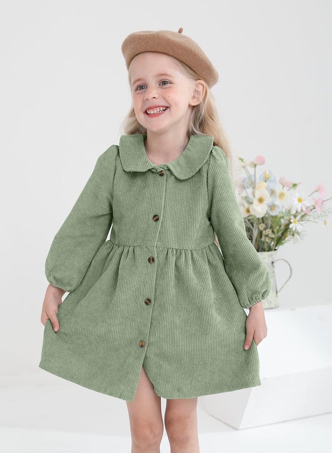 Mioglrie Toddler Girl Fall Dress Baby Girl Winter Clothes 18 24 Months Green Fall Winter Outfit Corduroy Long Sleeve Cute Dresses for Girls with Satchel - Image 3