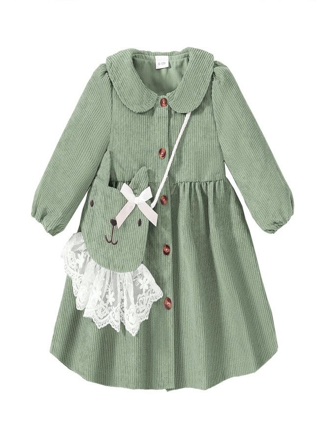 Mioglrie Toddler Girl Fall Dress Baby Girl Winter Clothes 18 24 Months Green Fall Winter Outfit Corduroy Long Sleeve Cute Dresses for Girls with Satchel - Image 1