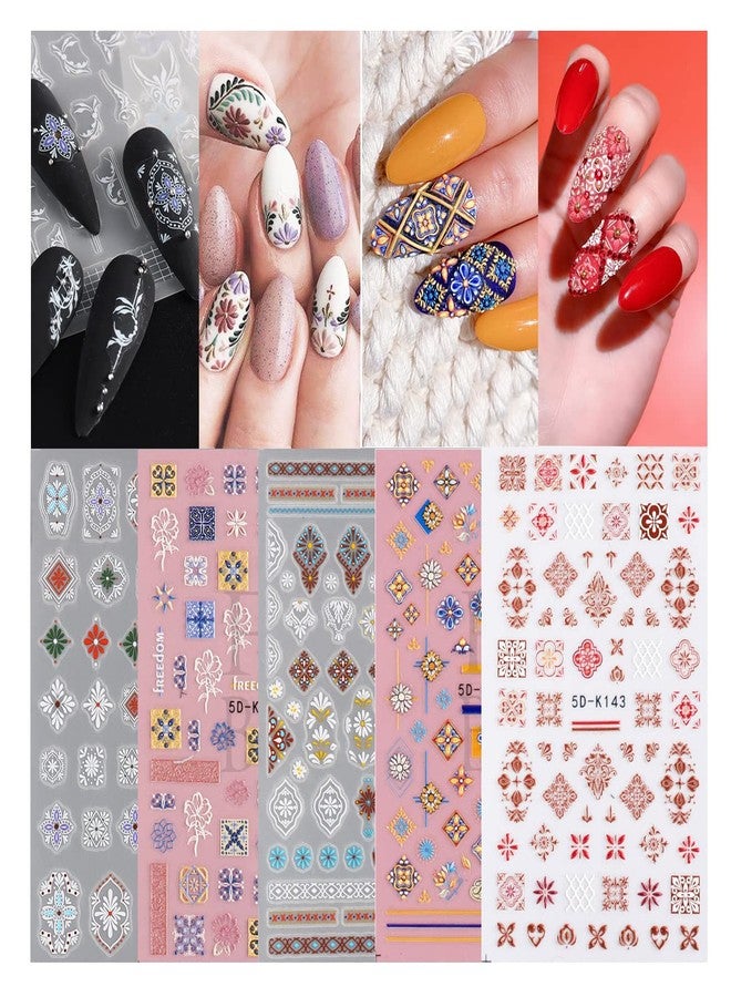 T-Antrix Nail Art Stickers 3D Retro Style Nail Decals Self Adhesive Nail Supplies Flower Totem Nail Stickers for Women Manicure Decoration DIY Nail Art Design - Image 1
