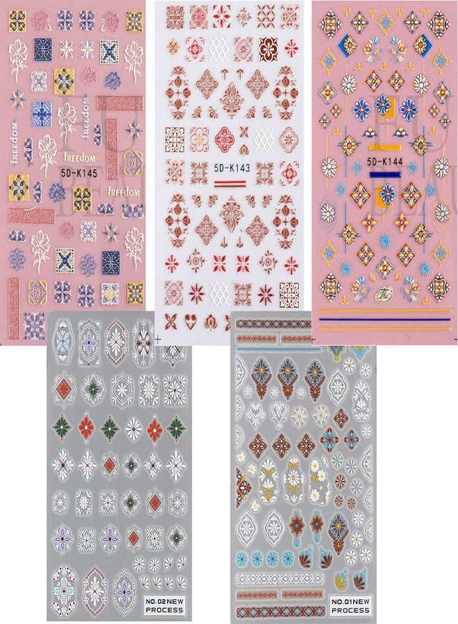 T-Antrix Nail Art Stickers 3D Retro Style Nail Decals Self Adhesive Nail Supplies Flower Totem Nail Stickers for Women Manicure Decoration DIY Nail Art Design - Image 2