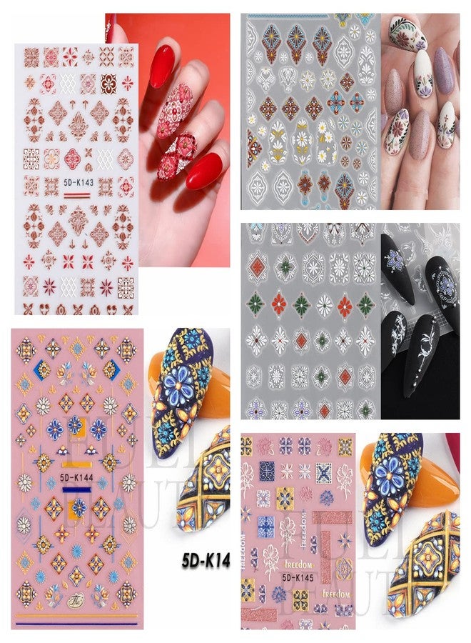 T-Antrix Nail Art Stickers 3D Retro Style Nail Decals Self Adhesive Nail Supplies Flower Totem Nail Stickers for Women Manicure Decoration DIY Nail Art Design - Image 3
