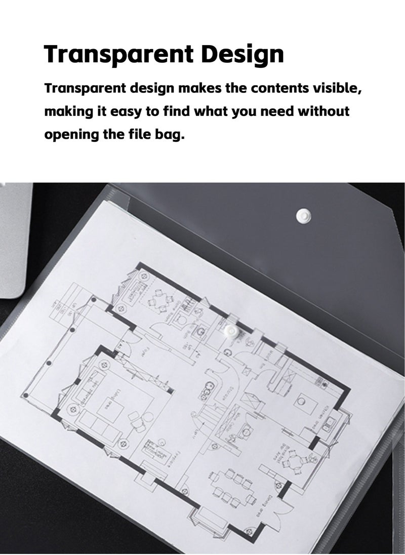 Teuuea - 30 Pieces A4 Document Bags with Snap Button Closure, Clear Plastic Poly Envelopes Organizers, Waterproof Transparent File Folder Bags for Office, Home, School, Stationery - Image 1