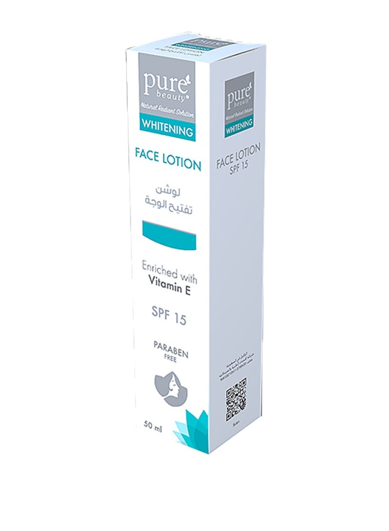 Pure Beauty Whitening Face Sunscreen Lotion Enriched with Vitamin E SPF 15 Paraben Free 50ml