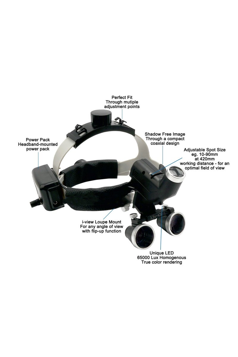عدسة مكبرة للأسنان 2.5x 3.5x مصباح أمامي جراحي 5 واط مصباح أمامي لاسلكي مكبر للأسنان مكبر جراحي أسود - نطاق 2.5x - Image 2