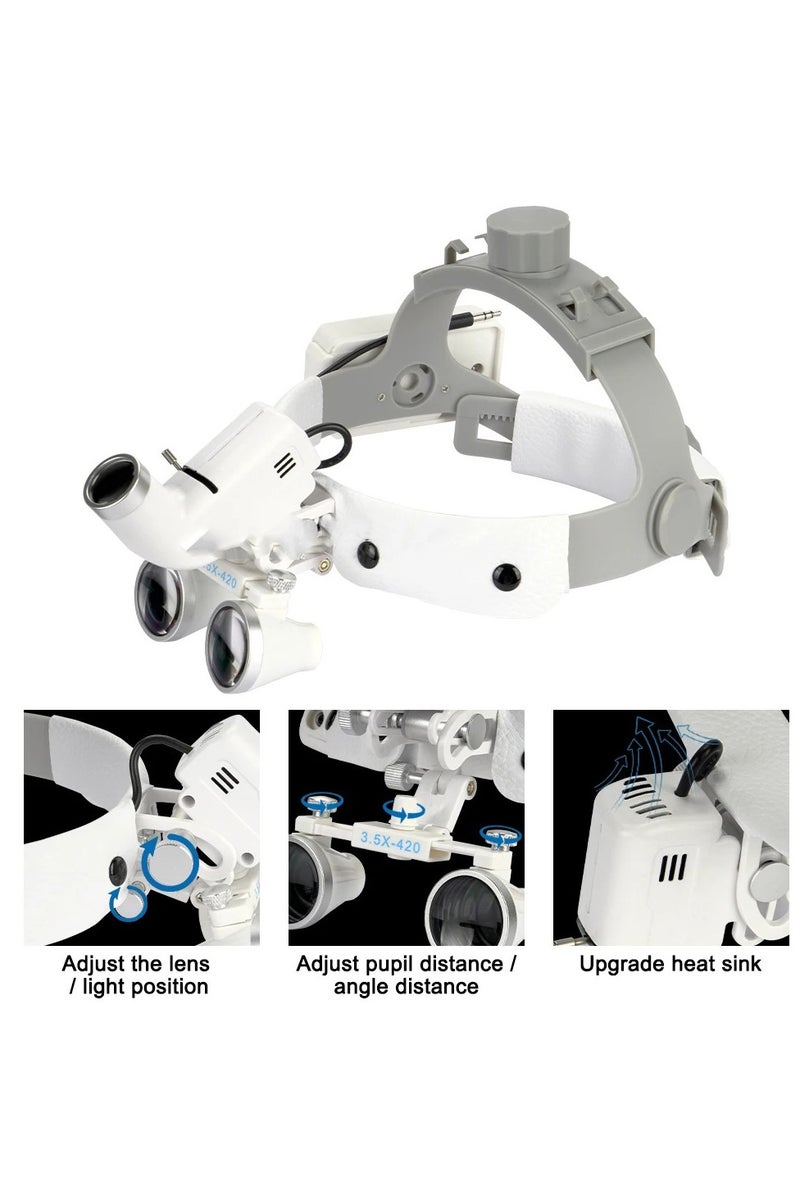 عدسة مكبرة للأسنان 2.5x 3.5x مصباح أمامي جراحي 5 واط مصباح أمامي لاسلكي مكبر للأسنان مكبر جراحي أسود - نطاق 2.5x - Image 3