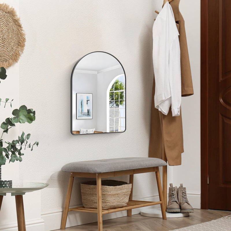 FORBATH Arched Bathroom Mirror 16x24 Inch, Black Bathroom Mirror Wall Mounted Modern Aluminum Alloy Frame Arch Mirror for Bedroom Living Room Entryway, Hanging or Leaning Against Wall - Image 3
