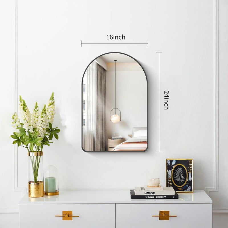 FORBATH Arched Bathroom Mirror 16x24 Inch, Black Bathroom Mirror Wall Mounted Modern Aluminum Alloy Frame Arch Mirror for Bedroom Living Room Entryway, Hanging or Leaning Against Wall - Image 5