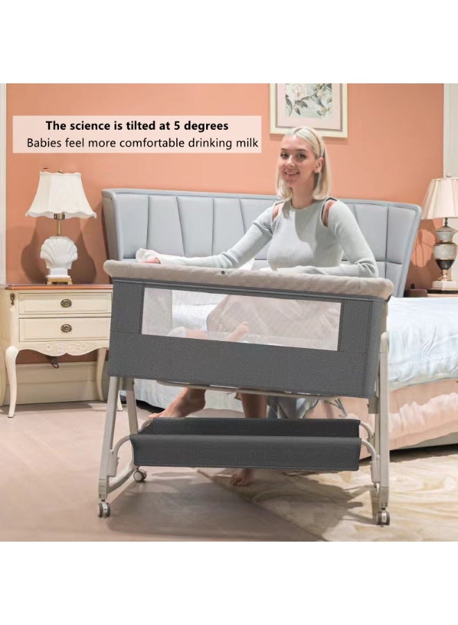 كوتيس سرير أطفال قابل للطي سهل الحمل، سرير سفر للأطفال، ارتفاع قابل للتعديل مع مرتبة وطاولة حفاضات وناموسية، رمادي 90×55×81 سم - Image 5