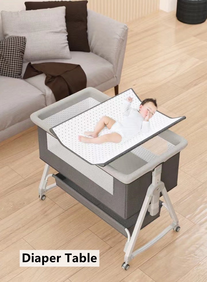 كوتيس سرير أطفال قابل للطي سهل الحمل، سرير سفر للأطفال، ارتفاع قابل للتعديل مع مرتبة وطاولة حفاضات وناموسية، رمادي 90×55×81 سم - Image 2