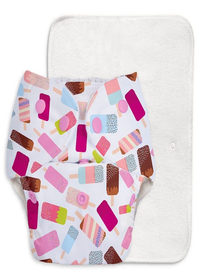 سوبربوتمز حفاضات قماشية SuperBottoms BASIC EASY - حفاضات قماشية + حشوات - مقاس واحد قابل للتعديل وإعادة الاستخدام للأطفال من عمر 0-3 سنوات | مع حشوة ماصة سريعة الجفاف بتصميم مطوي مسبقًا - ألوان متنوعة | بنقشة الآيس كريم - Image 1