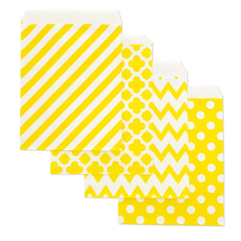 KEYYOOMY 100 Pcs Yellow Candy Buffet Bags Small Cookie Bags Polka Dot Paper Treat Bags for Wedding Birthday Party 5 inch x 7 inch