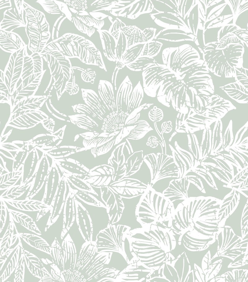 CiCiwind Peel and Stick Wallpaper Green and White Floral Removable Self Adhesive Modern Contact Paper Tropical Leaf Wall Paper Bathroom Bedroom Laundry Room Papel Tapiz para Pared 173787