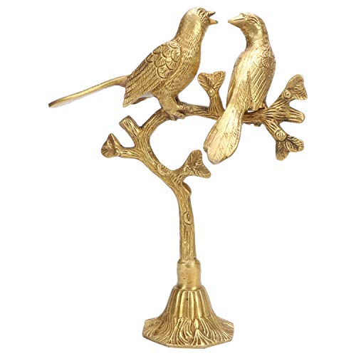 Kartique Brass Love Birds Sitting On Tree's Branch Couple Statue Decorative Bird Pair Height 10'' (Gold) - Image 3