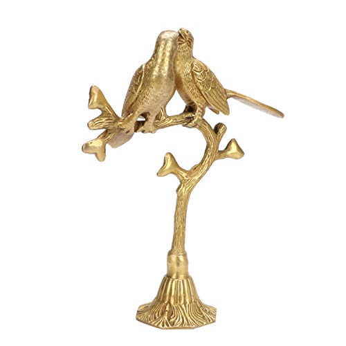 Kartique Brass Love Birds Sitting On Tree's Branch Couple Statue Decorative Bird Pair Height 10'' (Gold) - Image 2