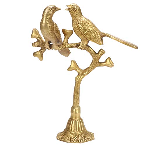 Kartique Brass Love Birds Sitting On Tree's Branch Couple Statue Decorative Bird Pair Height 10'' (Gold) - Image 5