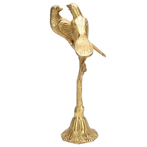 Kartique Brass Love Birds Sitting On Tree's Branch Couple Statue Decorative Bird Pair Height 10'' (Gold) - Image 4