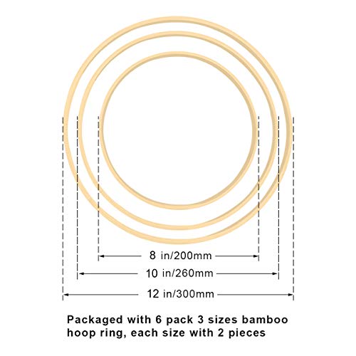 Worown 6 Pack Bamboo Floral Hoops, 3 Size Wooden Floral Wreath Rings for Making Wedding Wreath Decor and Wall Hanging Crafts (8, 10, 12 Inch) - Image 2