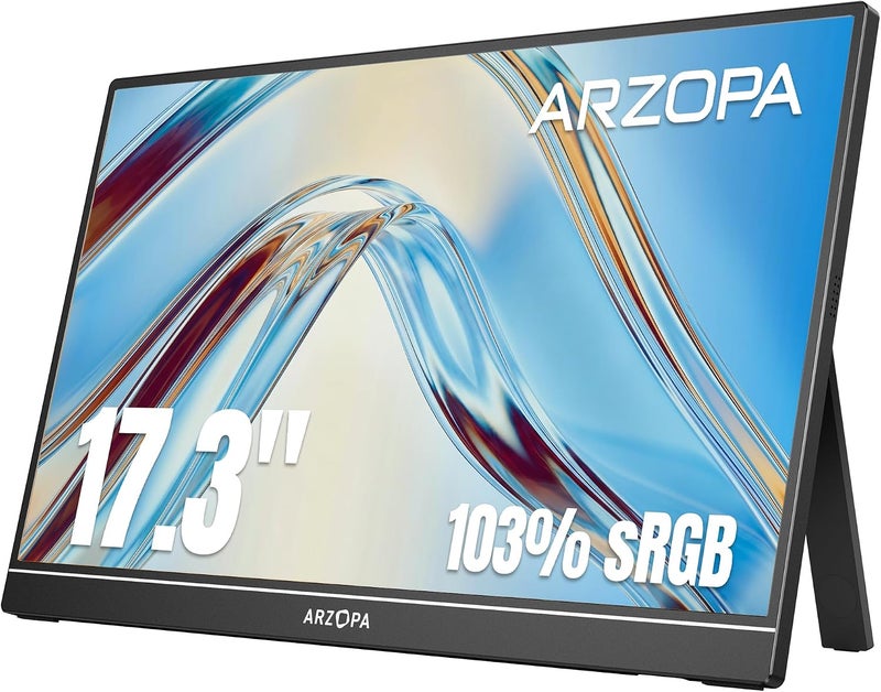 ARZOPA Portable Monitor 17.3 Inch, 1080P FHD HDR IPS Kickstand Laptop Computer Monitor HDMI USB C External Screen for PC Mac Phone Xbox Switch PS5 -A1M - Image 1