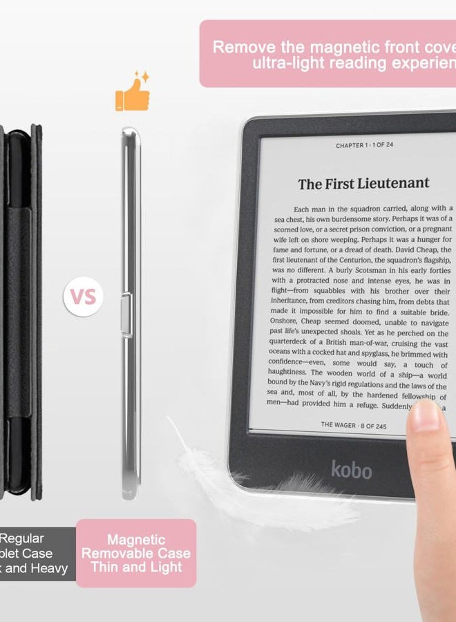 E NET-CASE Detachable Magnetic Case for 6" Kobo Clara Colour (2024) /Clara BW (2024) /2E (2022) eReader, Ultra Clear Back Scratch-Proof Light丨Easy to Detach & Attach丨Auto Sleep/Wake (Love Pink) - Image 5