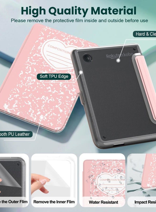 E NET-CASE Detachable Magnetic Case for 6" Kobo Clara Colour (2024) /Clara BW (2024) /2E (2022) eReader, Ultra Clear Back Scratch-Proof Light丨Easy to Detach & Attach丨Auto Sleep/Wake (Love Pink) - Image 4