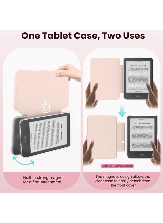 E NET-CASE Detachable Magnetic Case for 6" Kobo Clara Colour (2024) /Clara BW (2024) /2E (2022) eReader, Ultra Clear Back Scratch-Proof Light丨Easy to Detach & Attach丨Auto Sleep/Wake (Love Pink) - Image 3