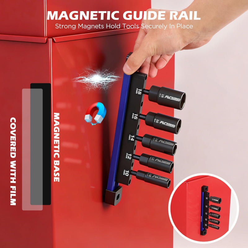 SEDY 5-Piece Wing Nut Driver Set (10mm,12mm,14mm,16mm,18mm) with Magnetic Aluminum Storage Rail, 1/4" Hex Shank Wing Nut Driver Bit Set, Metric Wing Nut socket Set for Wing Nut, Eye Bolt, Wire Twisting - Image 3