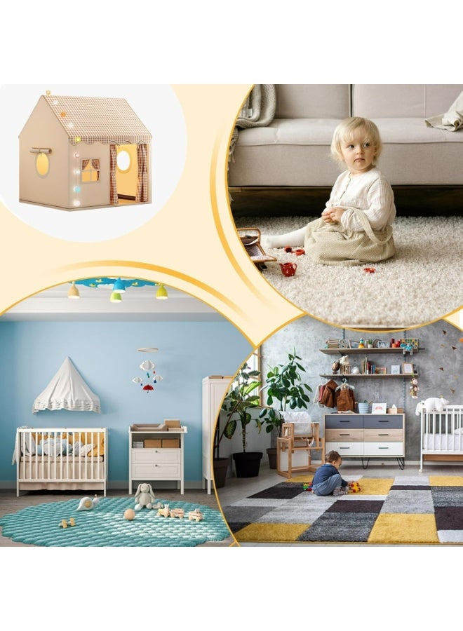 Large Kids Play Tent Indoor Playhouse with Checkered Roof, Premium Cotton Canvas Teepee for Boys & Girls, Portable Playroom Castle, 128x105x120cm - Image 4