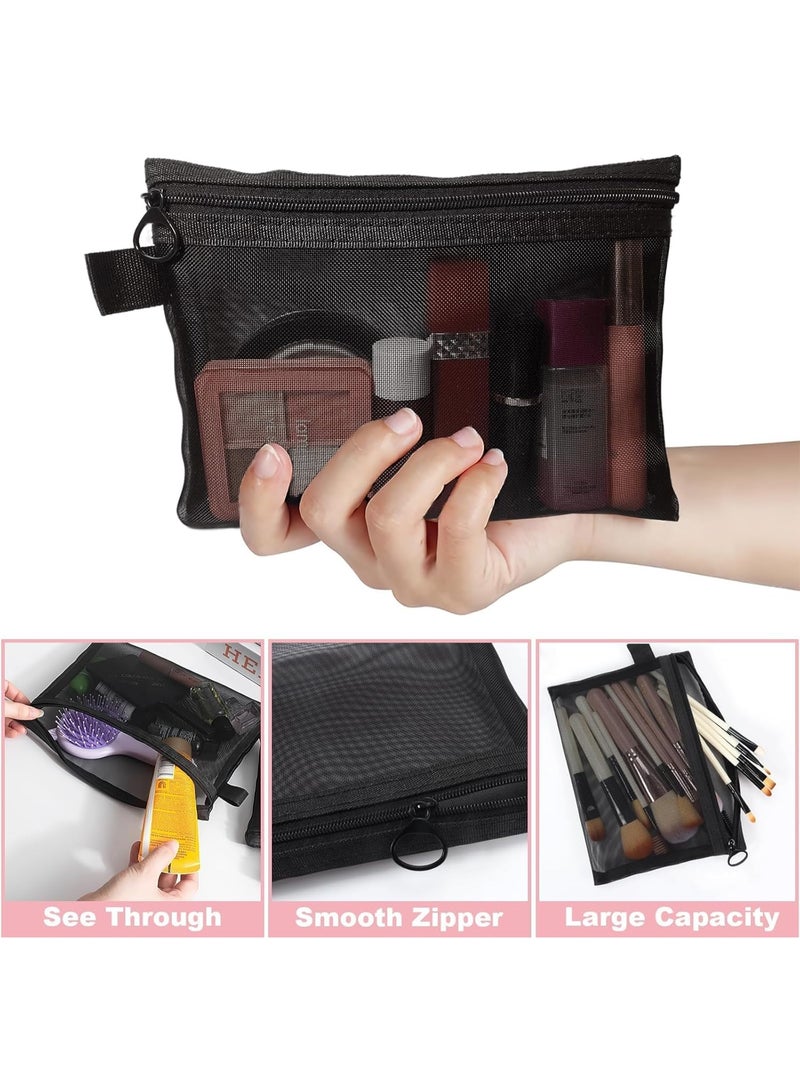 4Pcs Mesh Makeup Bags, Cosmetic Small Pouch Bags with Zipper, Bag Organiser Pouches for Cosmetics Toiletries, Travel Toiletry Kit Set Storage Case (Black) - Image 3