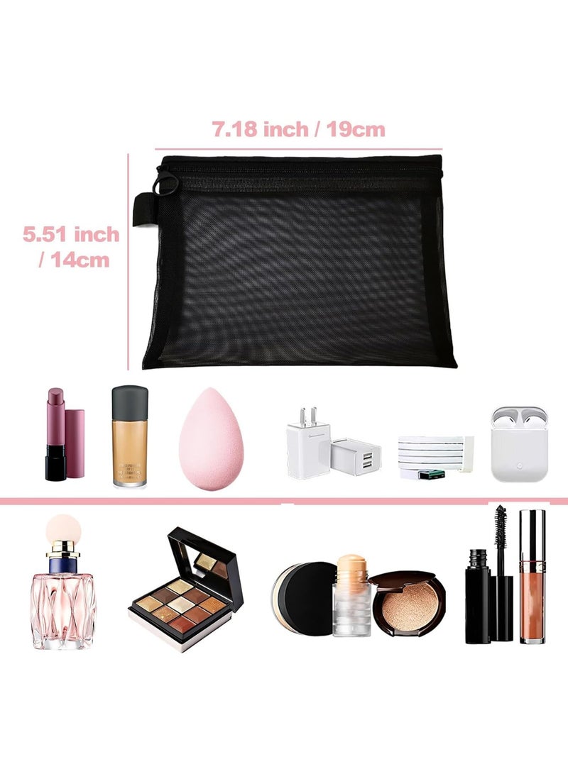 4Pcs Mesh Makeup Bags, Cosmetic Small Pouch Bags with Zipper, Bag Organiser Pouches for Cosmetics Toiletries, Travel Toiletry Kit Set Storage Case (Black) - Image 5