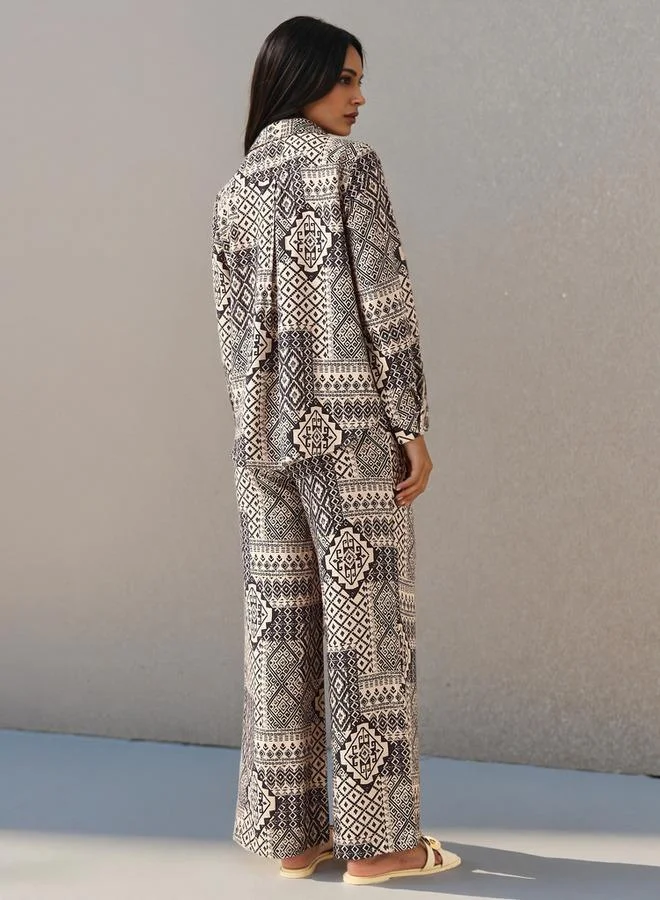 Splash FAV  Coord Set with Shirt & Wide Leg Pants for Women | Best Price UAE