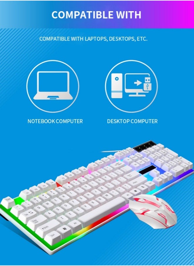 أف بي سي - قوس قزح الخلفية السلكية لوحة المفاتيح والفأرة ، العائمة keycap قوية ، وارتداء مقاومة ومريحة مكتب عمل لوحة المفاتيح - Image 1