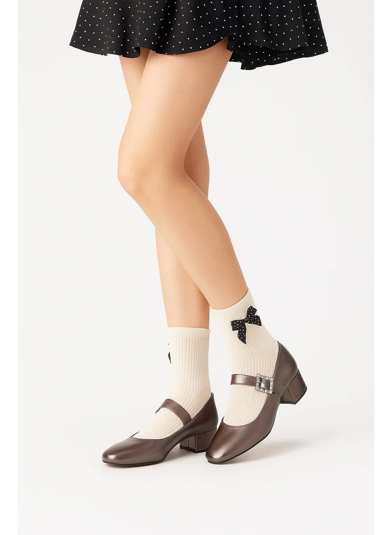 London Rag Diamante Brooch Metallic Mary Jane Pumps in Pewter