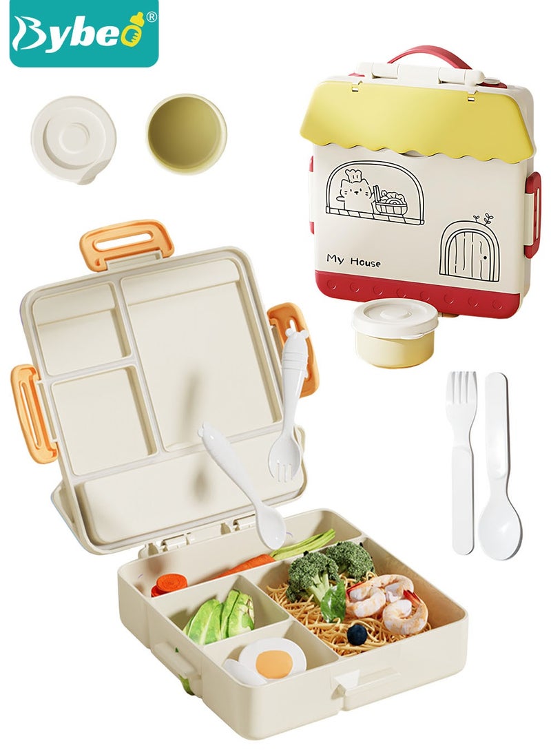 Bybeo Portable Kids Bento Box, Children Lunch Boxs to School, Snack Containers for Travel, 4 Compartments Meal Prep Removable Divider, BPA Free, Microwave & Dishwasher Safe - Image 1