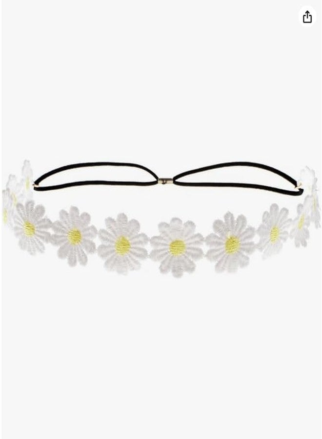BeeSpring Daisy Flower Headband Sunflower Crown Hair Wreath Bohemian Floral Headpiece for Spring Tourism Wedding Festivals Party (White) - Image 2