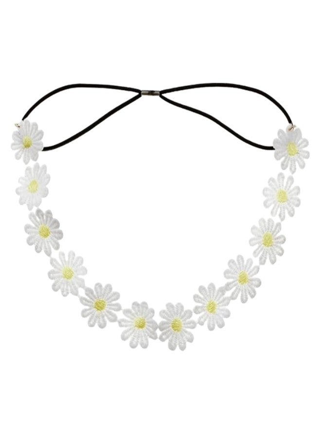 BeeSpring Daisy Flower Headband Sunflower Crown Hair Wreath Bohemian Floral Headpiece for Spring Tourism Wedding Festivals Party (White) - Image 1