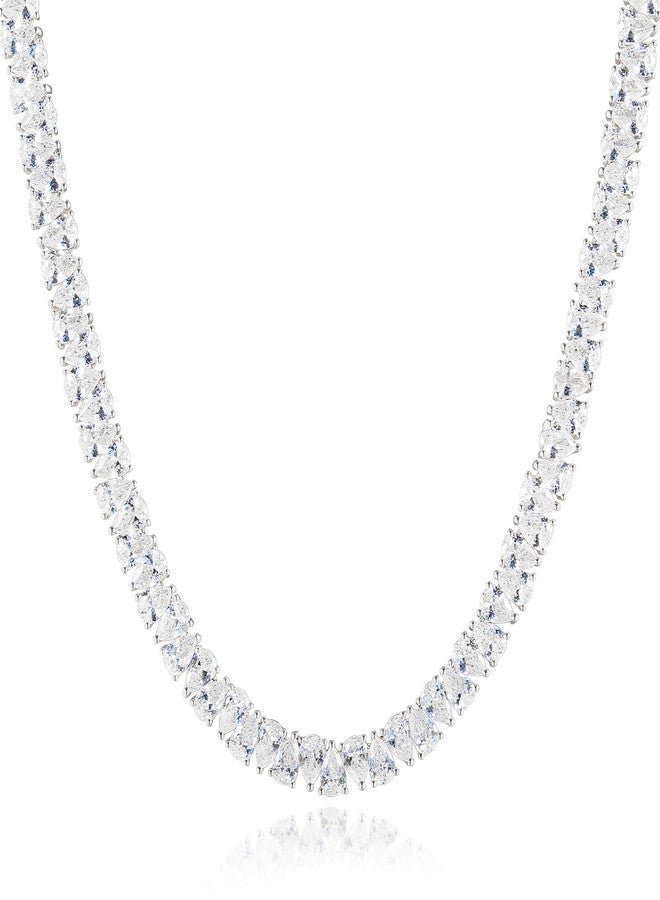 Kose Pear Cubic Zirconia Tennis Necklace for Women and Men- 18k white/yellow gold plated chains and 5A Pear Cubic Zirconia Cut Faux Diamond Tennis Chain| Festival gifts |Size 16/18/20inch (Silver 16in) - Image 1