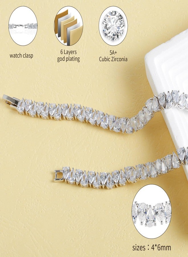 Kose Pear Cubic Zirconia Tennis Necklace for Women and Men- 18k white/yellow gold plated chains and 5A Pear Cubic Zirconia Cut Faux Diamond Tennis Chain| Festival gifts |Size 16/18/20inch (Silver 16in) - Image 3