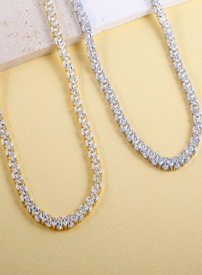 Kose Pear Cubic Zirconia Tennis Necklace for Women and Men- 18k white/yellow gold plated chains and 5A Pear Cubic Zirconia Cut Faux Diamond Tennis Chain| Festival gifts |Size 16/18/20inch (Silver 16in) - Image 2