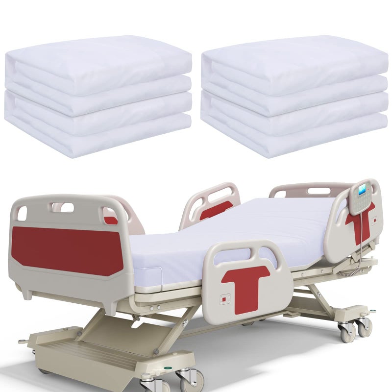 Tudomro White Hospital Bed Sheets Soft Knitted Sheets 36 x 84 x 14 in Cotton Single Fully Fitted with Elastic All Around No Wrinkle Skin Friendly for Home Bed Massage Table Hospital Hotel4 Pcs 