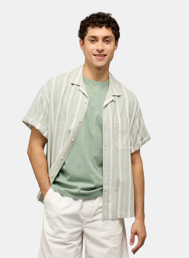 American Eagle AE Relaxed Fit Linen-Blend Camp Collar Shirt - Image 1