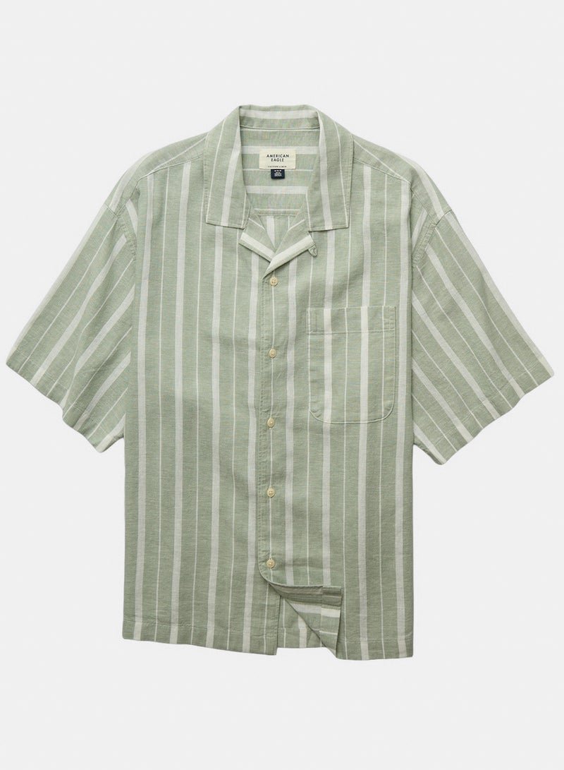 American Eagle AE Relaxed Fit Linen-Blend Camp Collar Shirt - Image 3