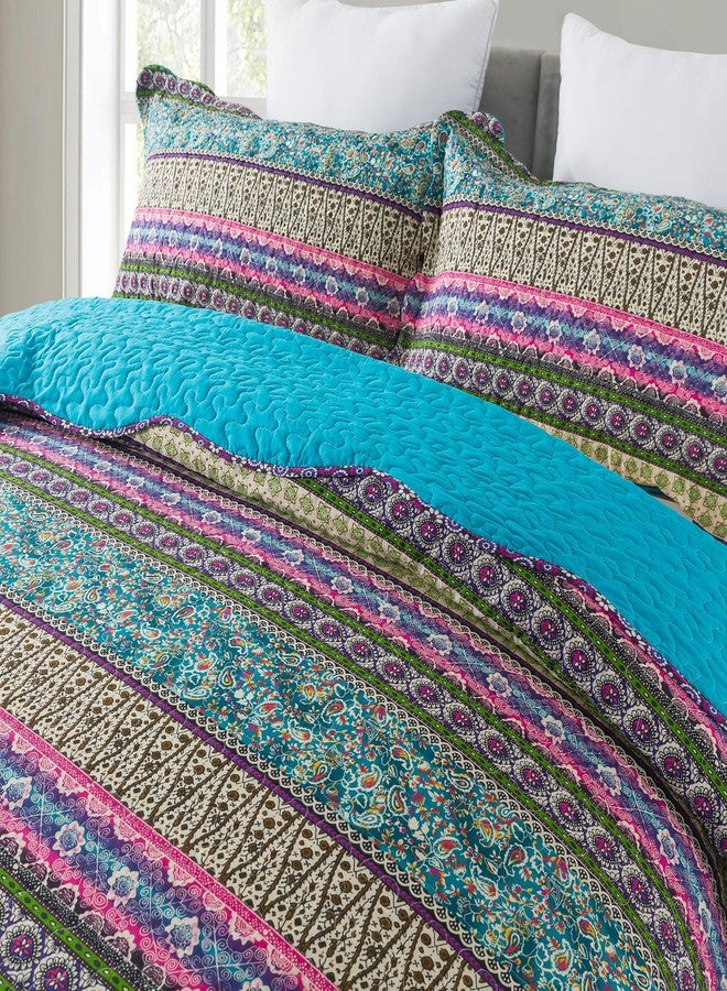 NEWLAKE Cotton Bedspread Quilt Sets - Reversible Patchwork Coverlet Set, Striped Jacquard Pattern, California King Size - Image 3