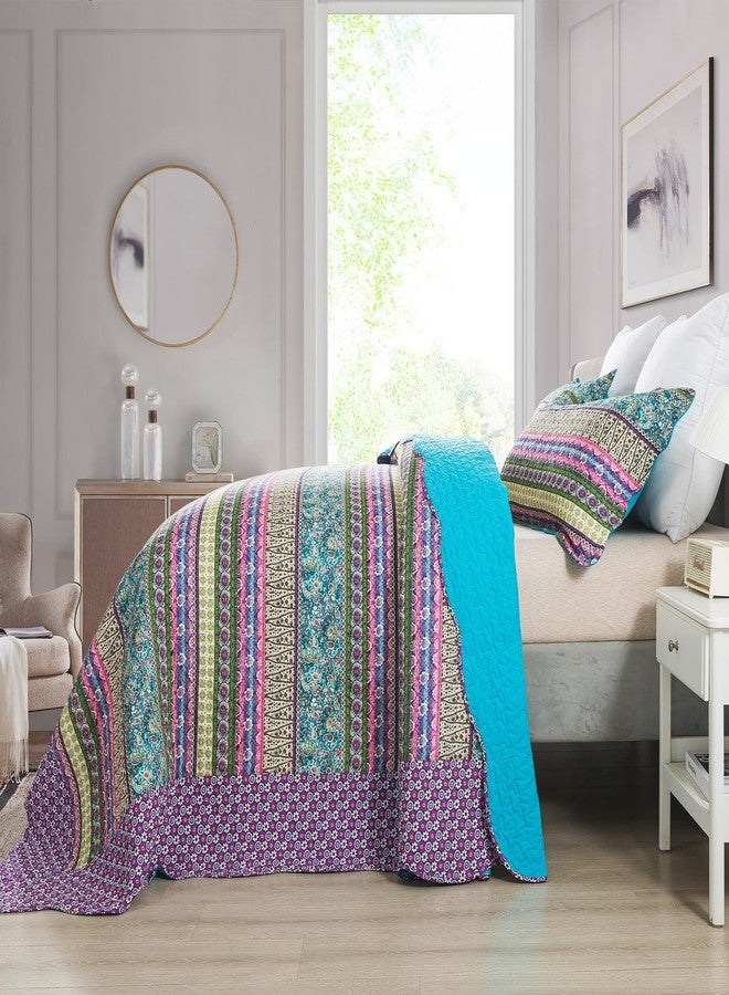 NEWLAKE Cotton Bedspread Quilt Sets - Reversible Patchwork Coverlet Set, Striped Jacquard Pattern, California King Size - Image 5