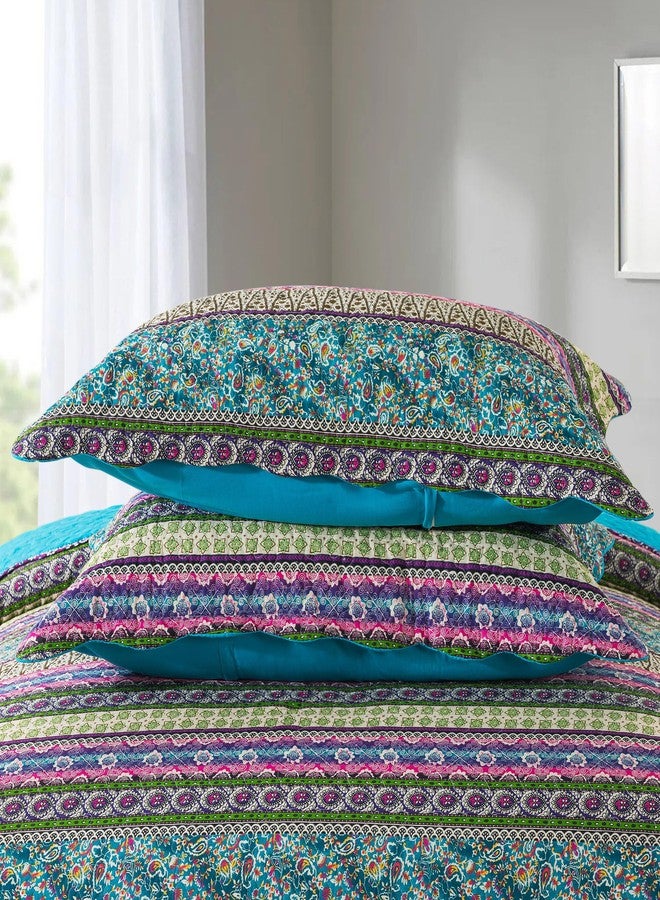 NEWLAKE Cotton Bedspread Quilt Sets - Reversible Patchwork Coverlet Set, Striped Jacquard Pattern, California King Size - Image 4