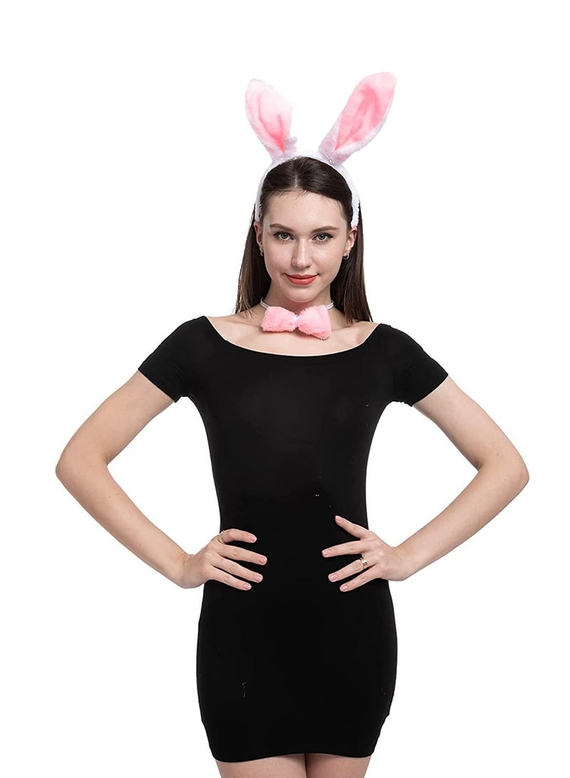 Luckam 3-Piece Plush Rabbit Ears Headwear Set Including Rabbit Ears Headband, Bow Tie and Tail for Adult and Kids Cosplay Party Dress Up Accessories - Image 4