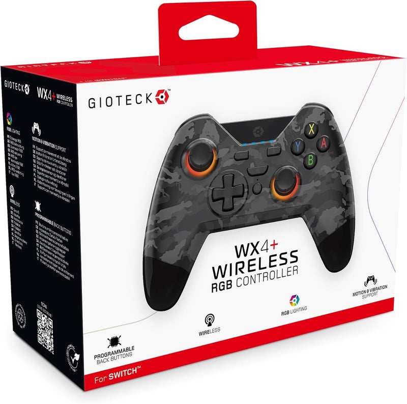 Gioteck Nintendo Switch Controller WX4+ with Customisable RGB lighting, Wireless Controller works with Switch Console, Switch OLED, Switch Lite - Dark Camo - Image 1