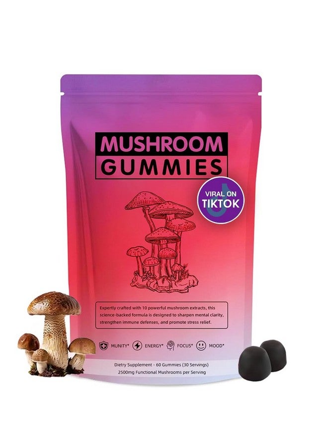 60 حبة جوميز غذائية من الفطر للبالغين، مزيج 12 في 1 من الفطر مع ليوينز مان، ذيل الديك الرومي، ريشي عضوي، كورديسيبس، دعم المناعة وزيادة الطاقة - Image 1