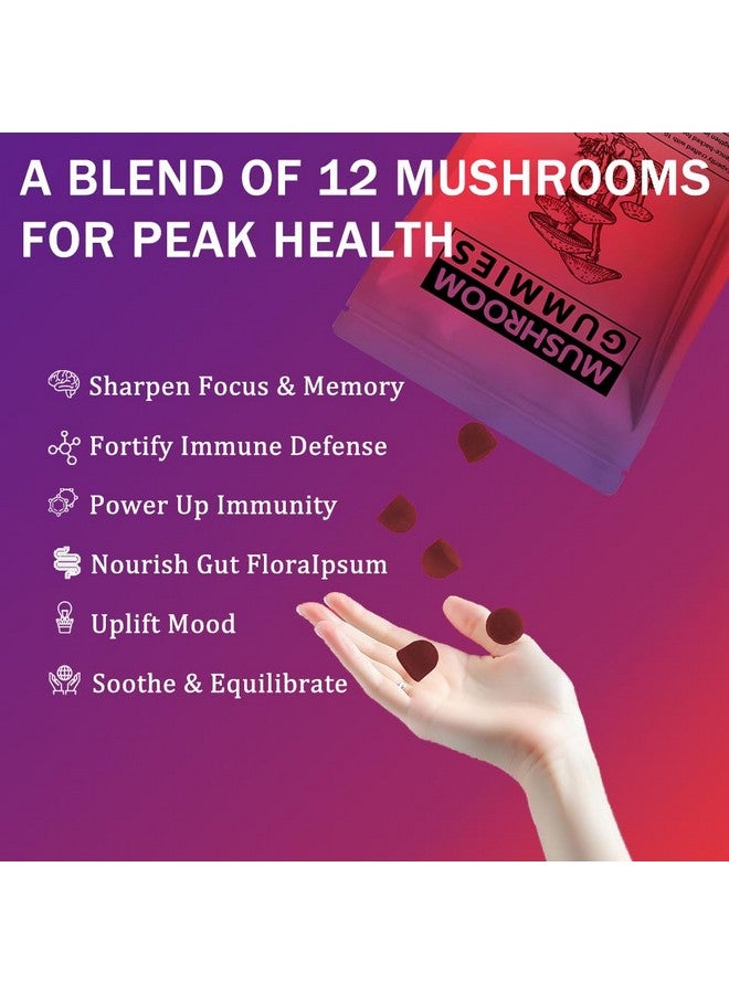 60 حبة جوميز غذائية من الفطر للبالغين، مزيج 12 في 1 من الفطر مع ليوينز مان، ذيل الديك الرومي، ريشي عضوي، كورديسيبس، دعم المناعة وزيادة الطاقة - Image 3